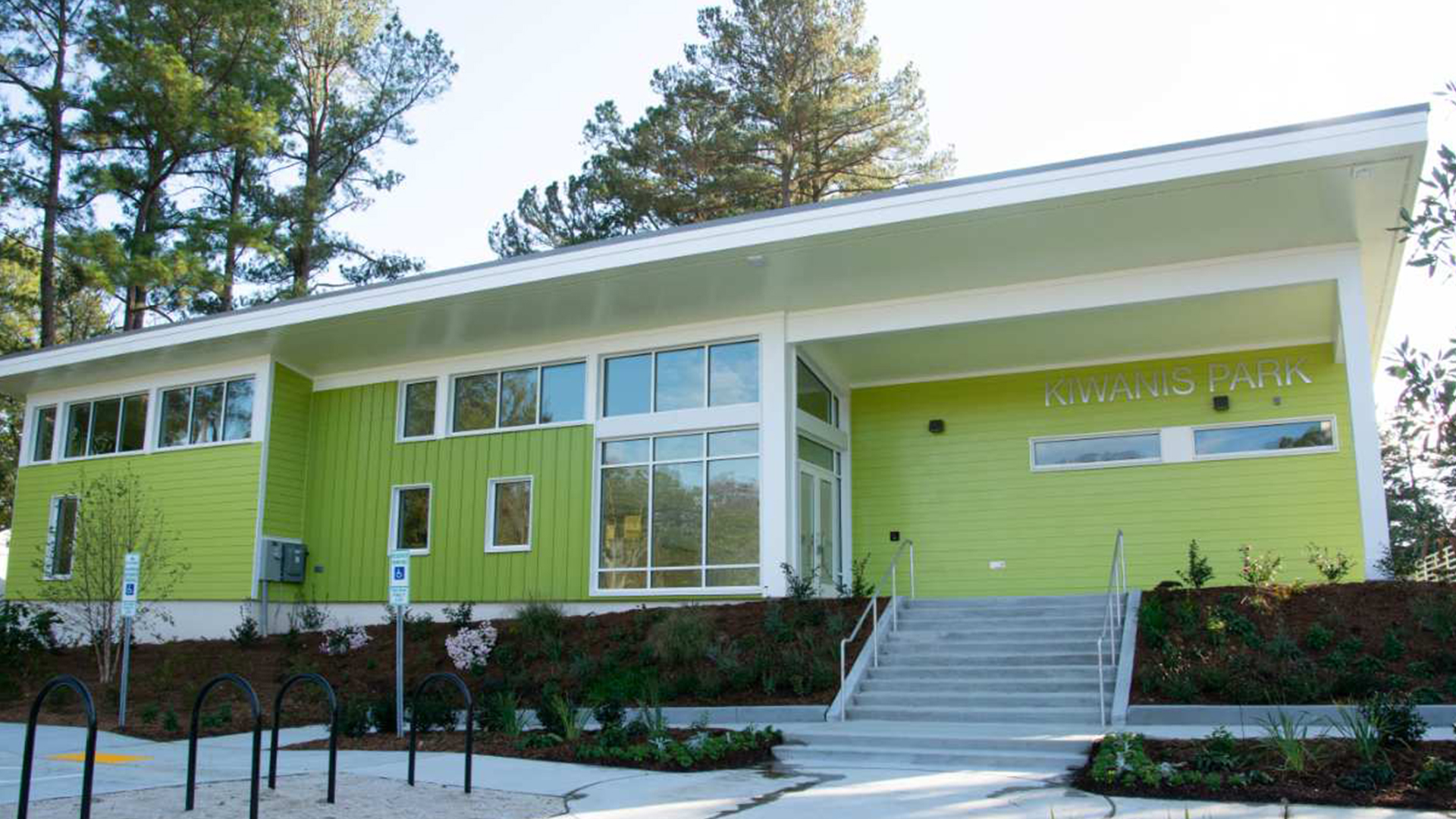 Kiwanis Park front of the community center building. 