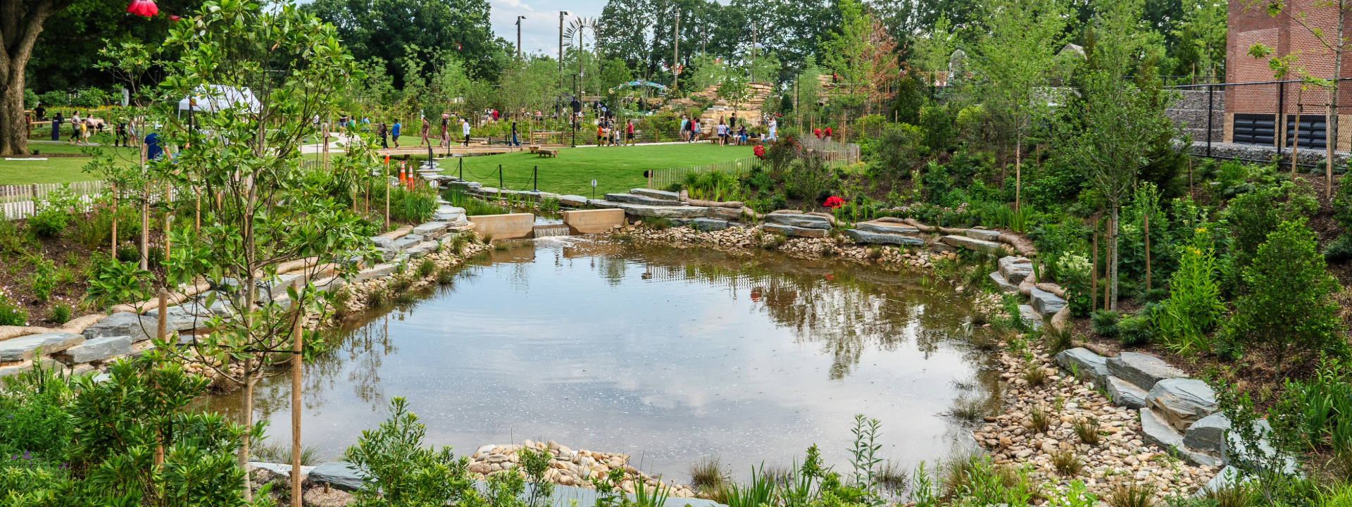 water feature at Gibson Play Plaza at Dix Park