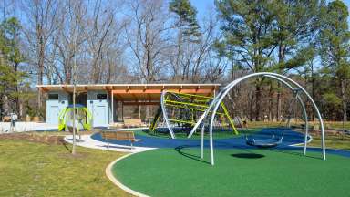 Playground at Brentwood Park. Climbing structure for kids