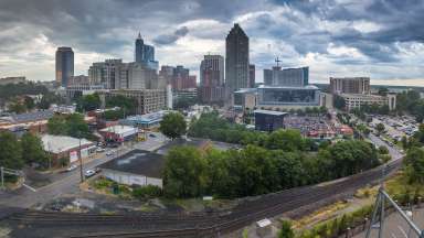 Raleigh skyline with stormy sky