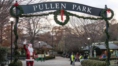Pullen Park's entrance during holiday express