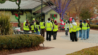 Volunteers talking in a group