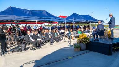 speaker at the bioenergy project ribbon cutting