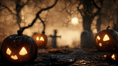Spooky pumpkins in a graveyard