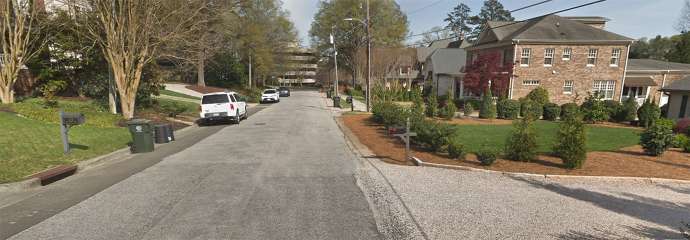 Looking down Lake Boone Trail towards Glenwood Avenue. Shows a dead end sidewalk and the need of a sidewalk