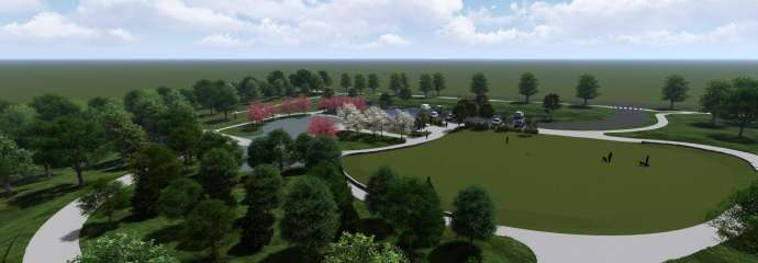 an aerial rendering of the erinsbrook park