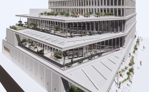 City Hall veranda rendering - shows the three verandas on the new City Hall.