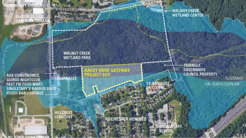 Birds eye view map showing where the project is located, along Bailey Dr