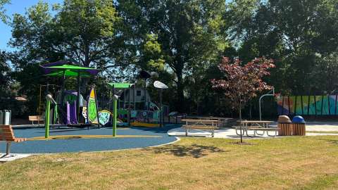 Caraleigh park playground, picnic tables and basketball court