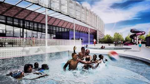 rendering of children playing in swimming pool