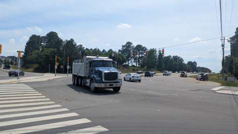 Truck driving through new upgrades at Louisburg Road