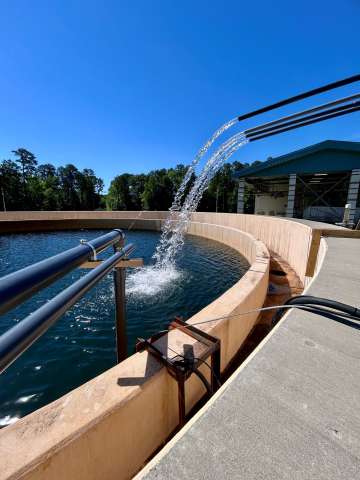 Water piping moving water into large basin