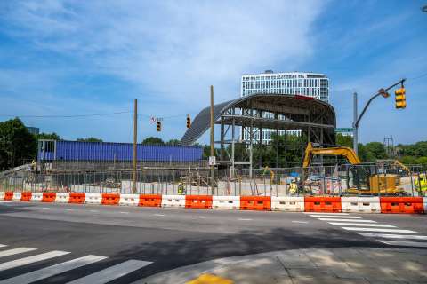 Street view of red hat construction