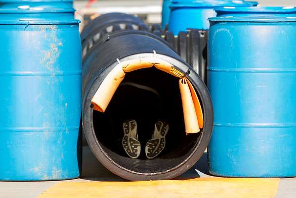 Firefighter recruit in obstacle course