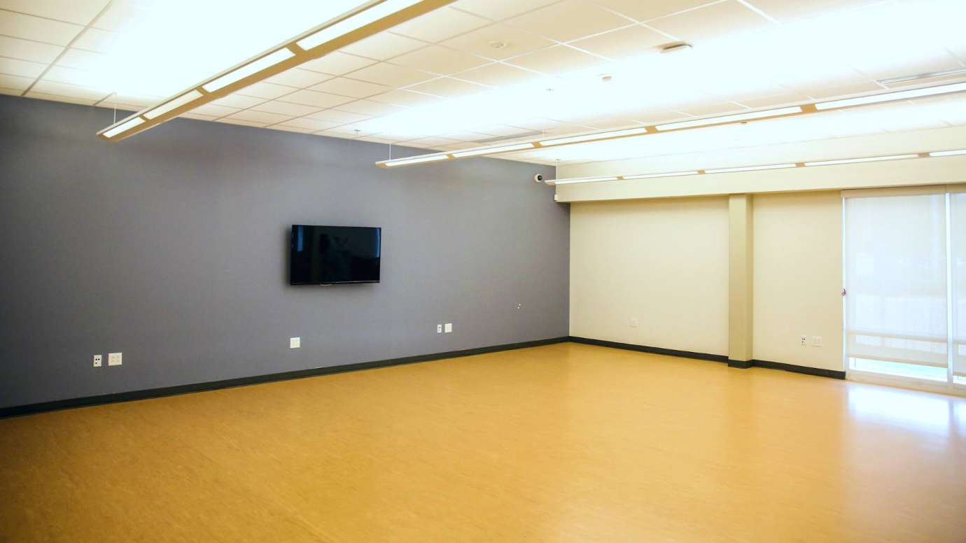 TV mounted on an Abbotts Creek Park classroom wall. 