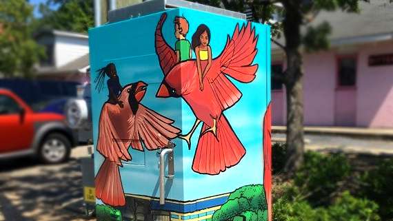 signal box wrapped in art by Kiara Sanders