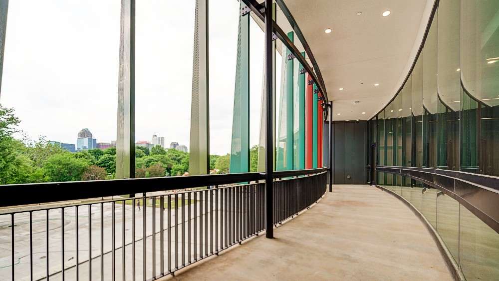 Balcony overlooking downtown Raleigh skyline