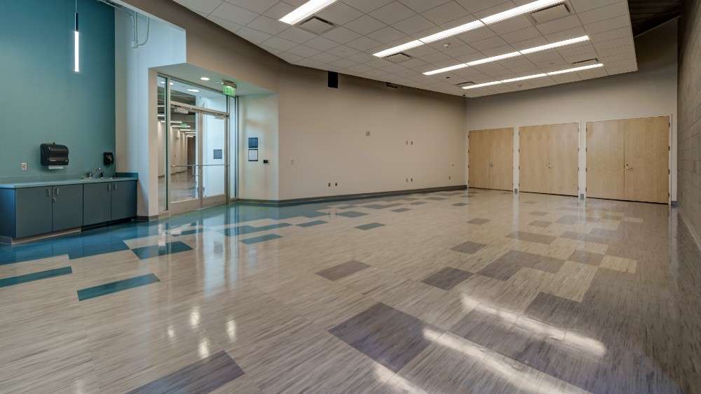 Interior multi-purpose room with tiled floors
