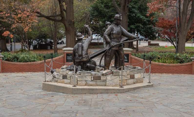 A park with a Fire Fighter Memorial