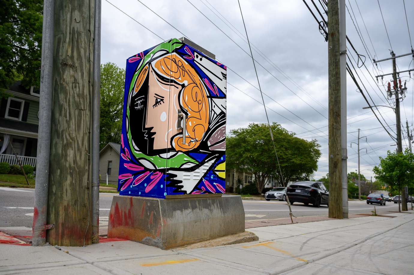 Mural on signal box on street downtown