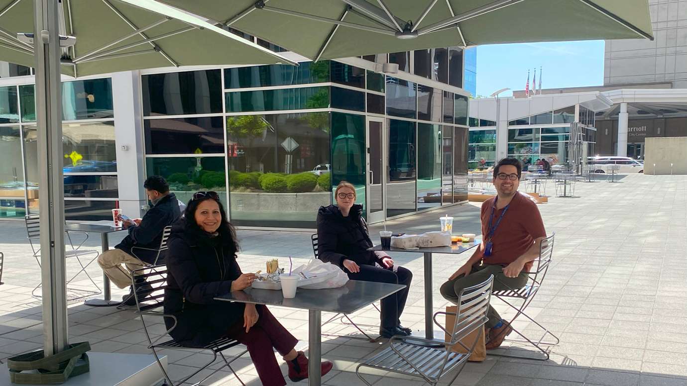 Sitting out under the new shades in City Plaza