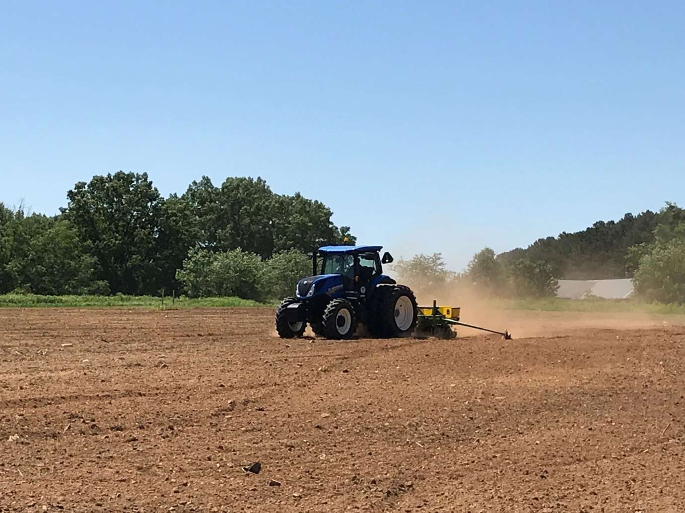 Tractor spreading sunflower seeds at Dix Park