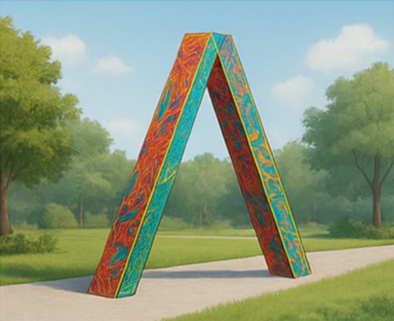 A sculpture shaped like a giant arrow that one can pass underneath.