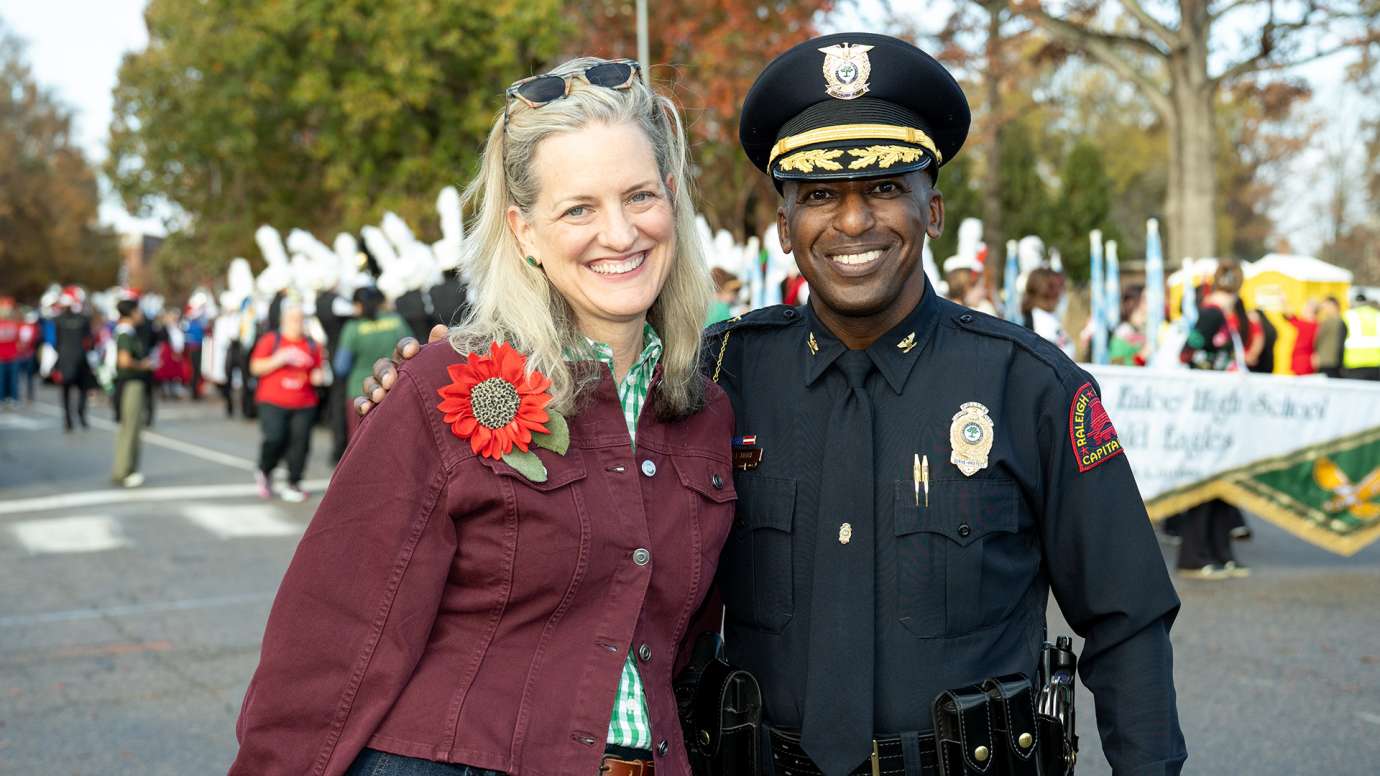 Chief Boyce with Mayor Cowell at Christmas parade