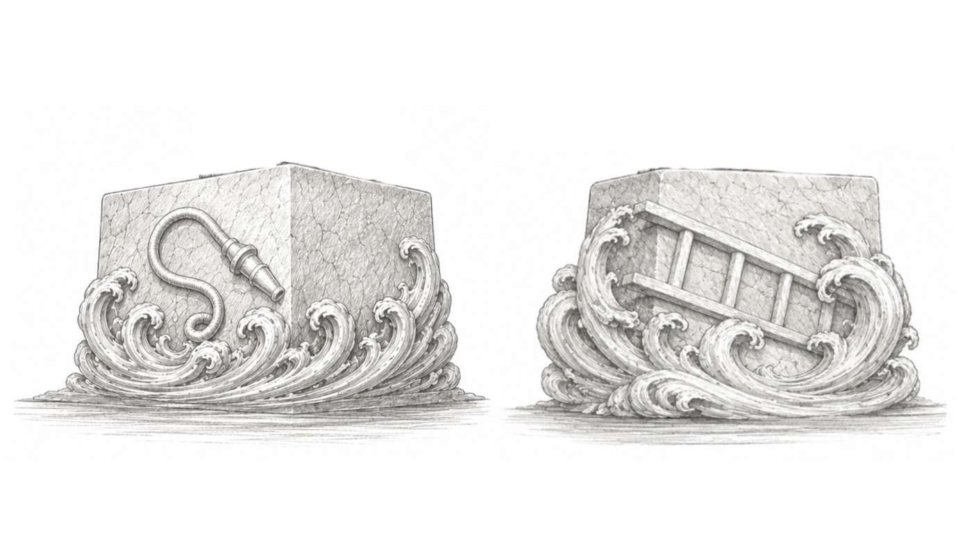 Two sketches of statue bases show firefighting tools