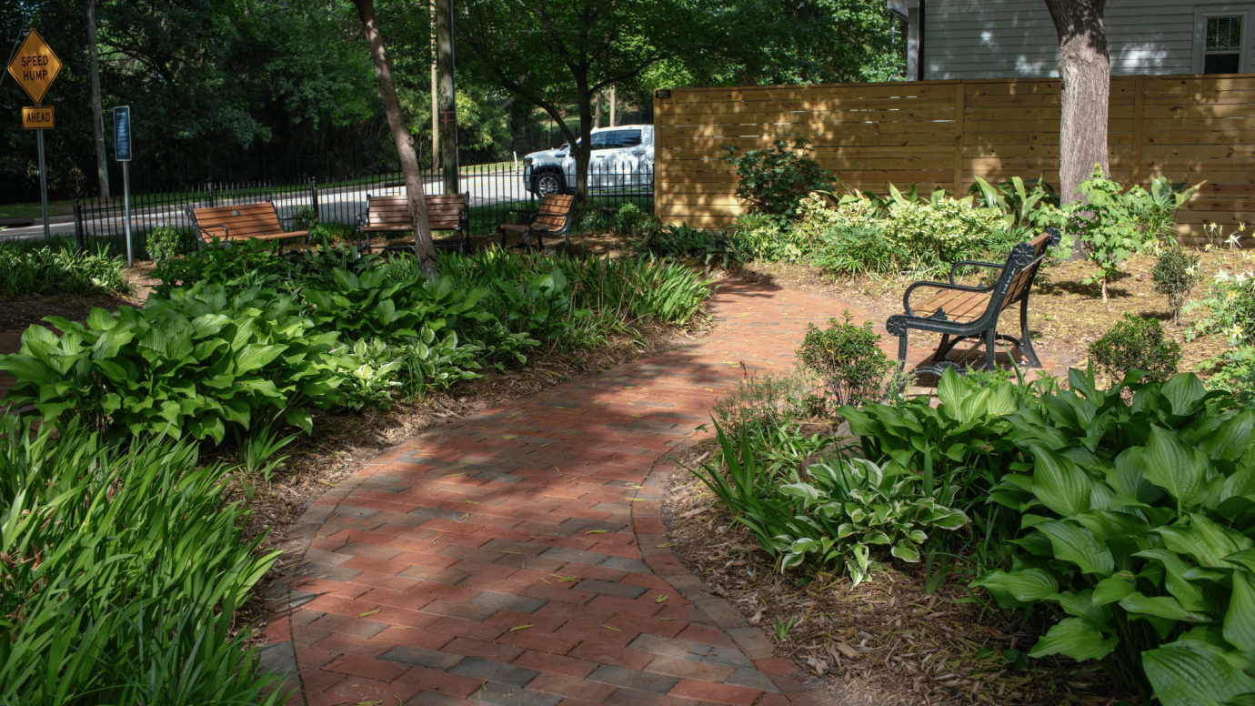 An image of a brick path at Vallie Henderson Park