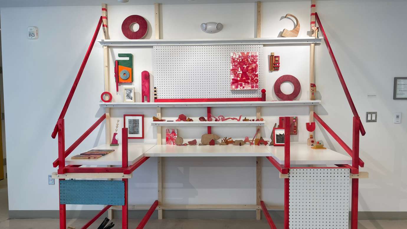 Large mixed media installation in shades of white, red and black by Jason Lord