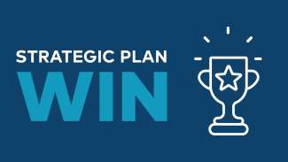 Graphic with text that says "Strategic Plan Win" alongside an icon of a trophy