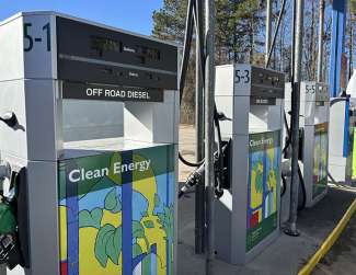 Image of City of Raleigh Fuel pump, with Clean Energy design on it.
